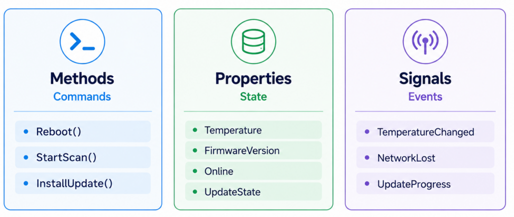 methods properties and signals infographic